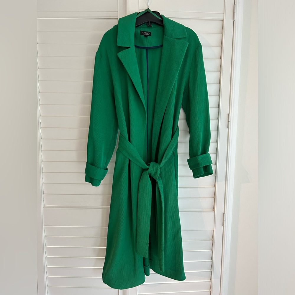 Topshop green robe coat. Size US 6 or medium. Perfect for fall.